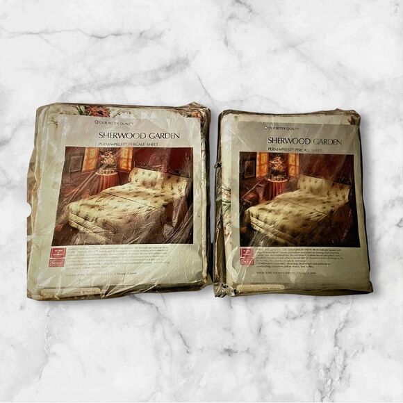 Twin Sheets VTG Flat And Fitted Sherwood Gardens Floral Shabby Chic Cottage Core - Picture 1 of 9